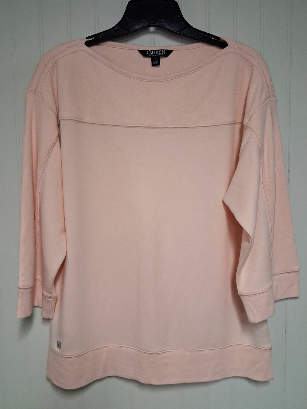 Lauren Ralph Lauren Pale Pink Boatneck  3/4 Sleeve Top Size M